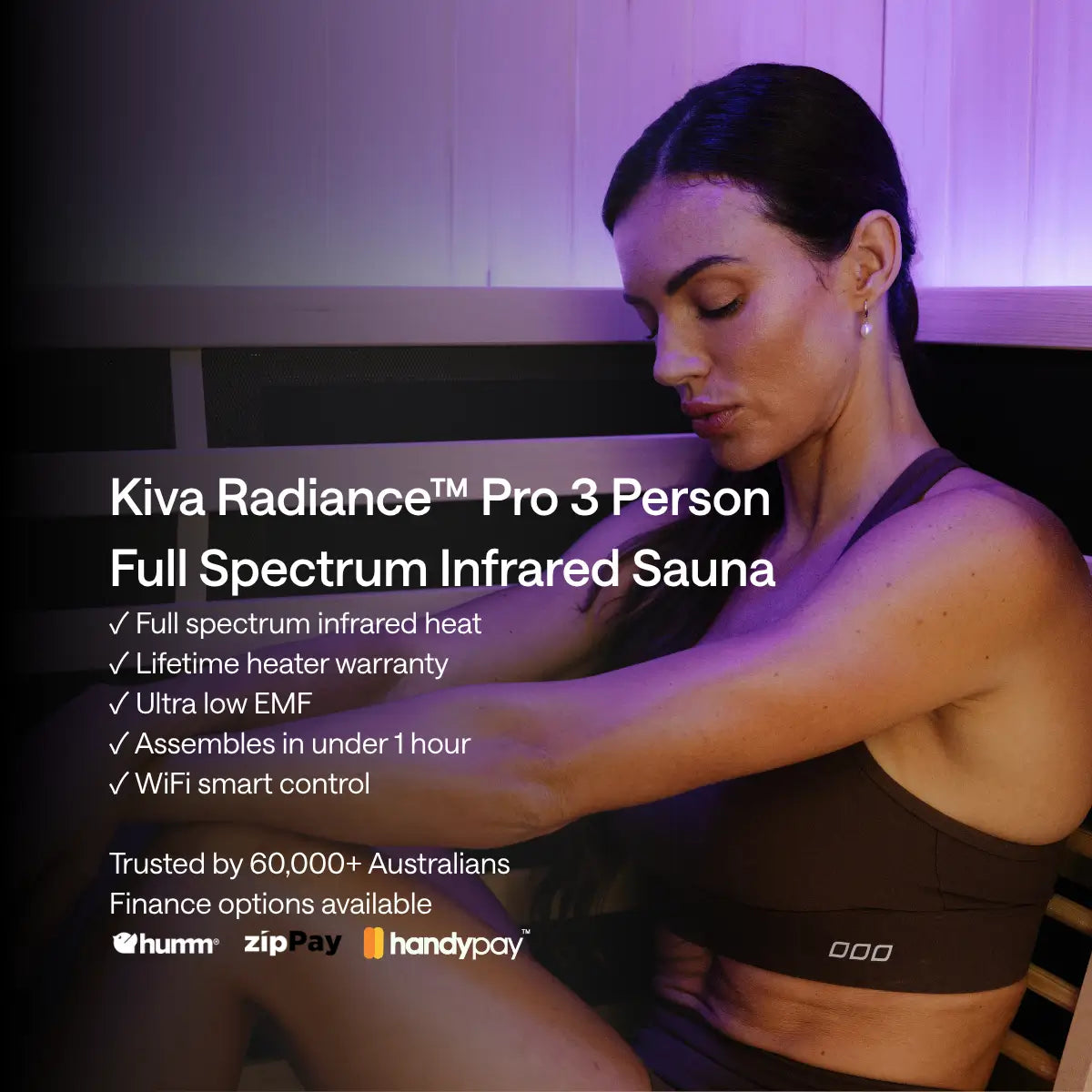 ‍Kiva Radiance™ Pro 3 Person Full Spectrum Infrared Sauna – Smart WiFi Control