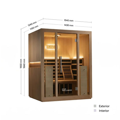 ‍Kiva Radiance™ Pro 3 Person Full Spectrum Infrared Sauna – Smart WiFi Control